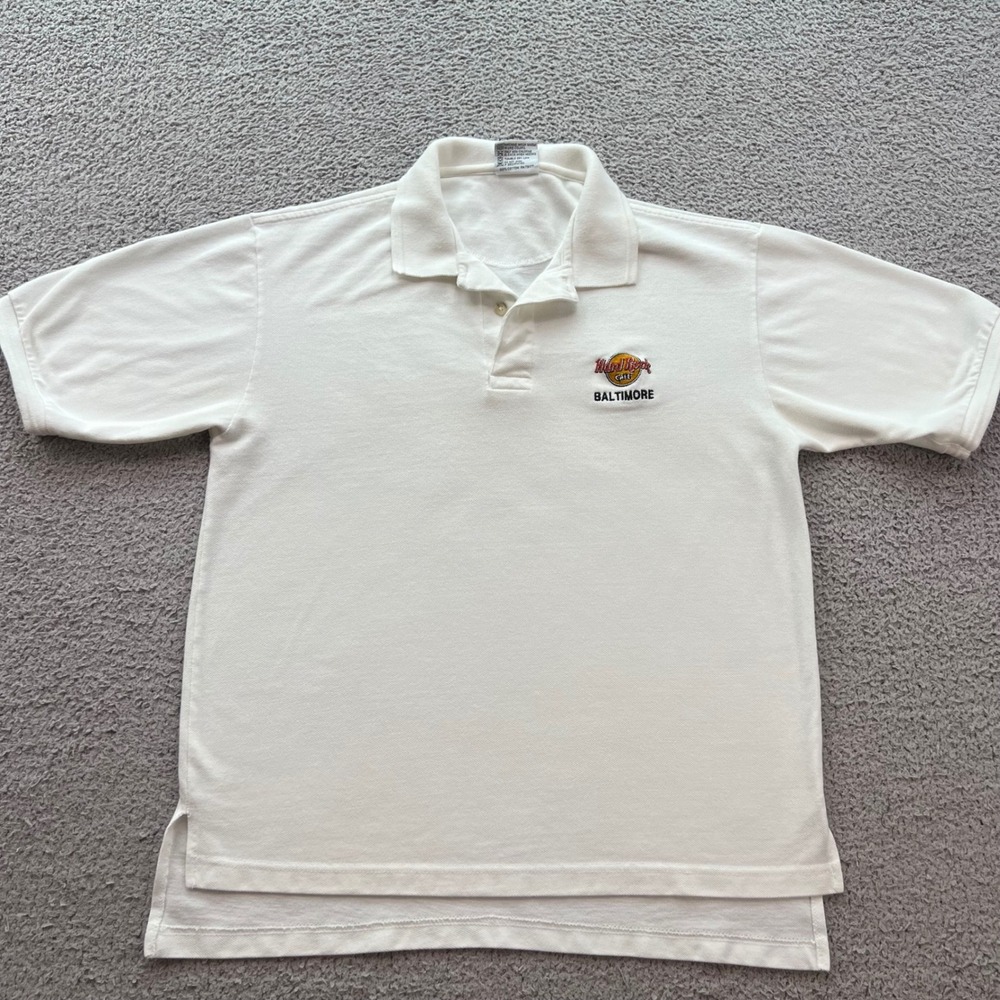 Vintage Hard Rock Cafe Baltimore White Polo Shirt Mens Medium 90s Cotton
